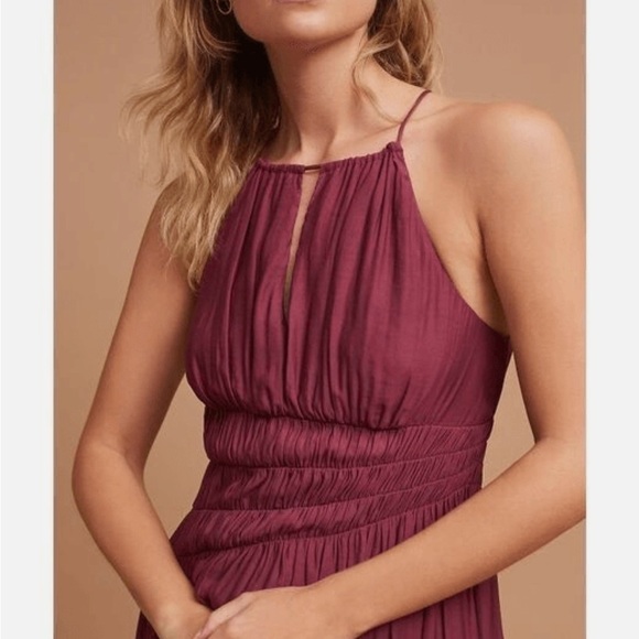 Anthropologie Moulinette Soeurs Burgundy Halter Smocked Midi Dress - Picture 2 of 11